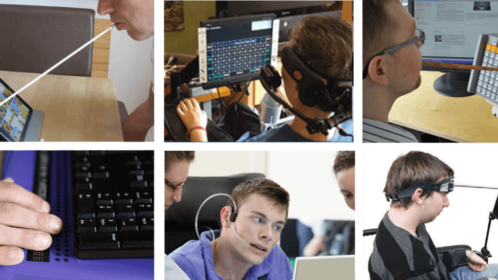 Get ADA Accessible - a collage of images showing individuals using different assistive technologies